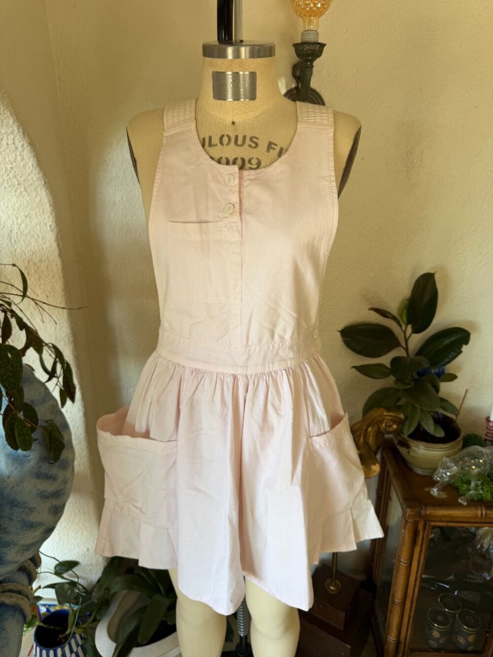 80s Vintage Pale Pink Suspender Wide Strap Mini Dress VTG